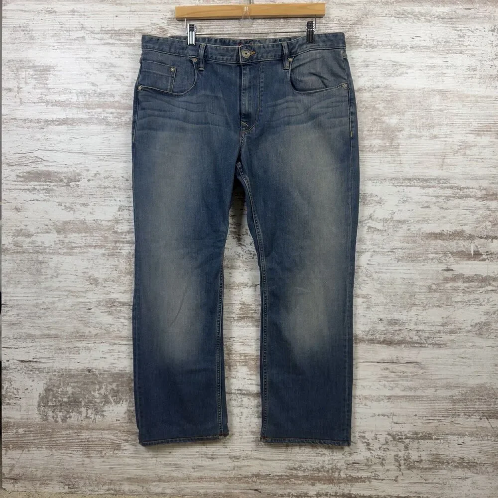 Robert Graham Classic Yates Jeans Mens 37x27 Blue Faded Straight Leg Denim
